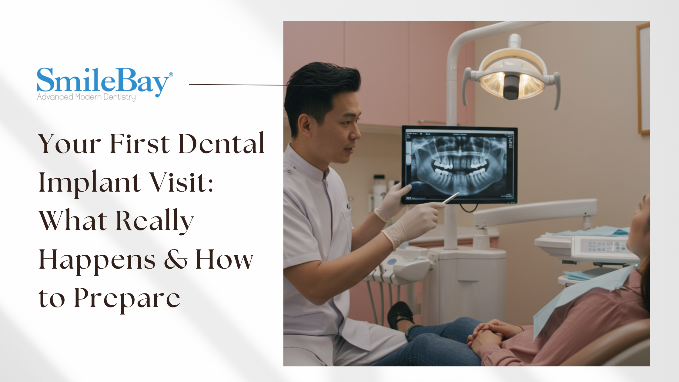 Dentist giving patient a consultation on dental implant